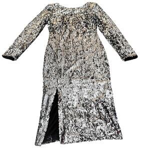 Dress The Population Natalie Sequin Side Slit Long Sleeve Dress Silver Size L